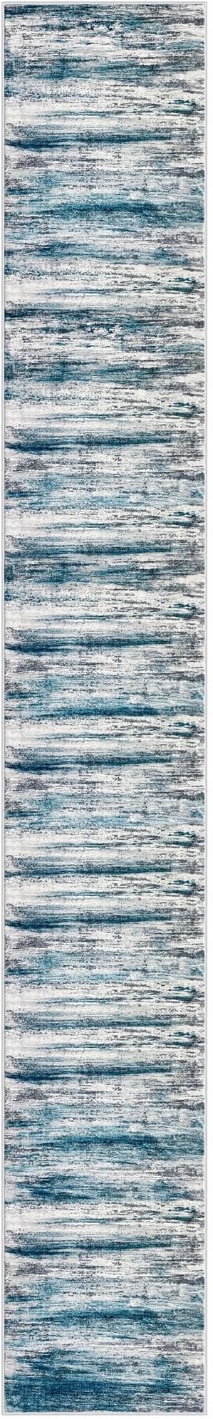 KOZYFLY Modern Abstract Hallway Runner Rug, 2.6x18 Washable Rug Runner Non-Slip Soft Striped Stair Runner Rugs, Print Blue Carpet Runner for Kitchen Entryway Bathroom Laundry Room Foyer