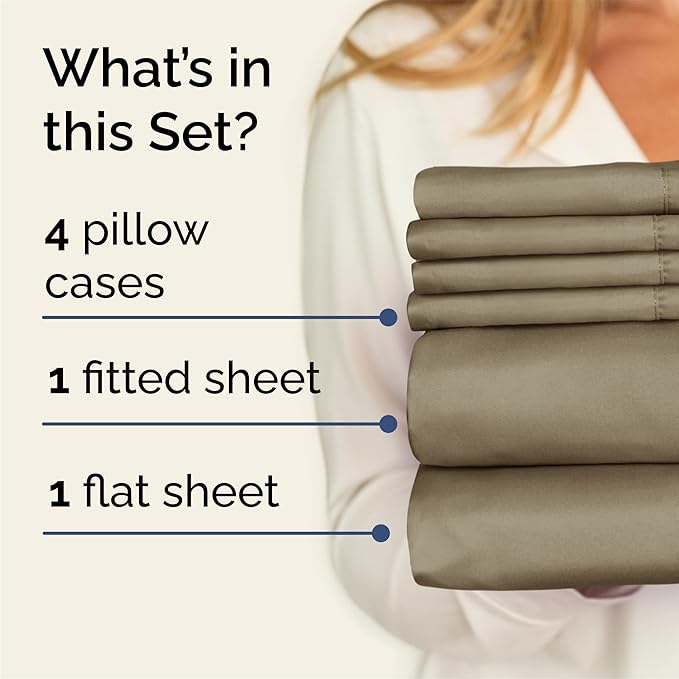 Queen 6 Piece Sheet Set - Cooling & Breathable Bed Sheets - Hotel Luxury Bed Sheets for Women, Men, Kids & Teens - Comfy Bedding w/Deep Pockets & Easy Fit - Soft & Wrinkle Free - Queen Khaki Sheets