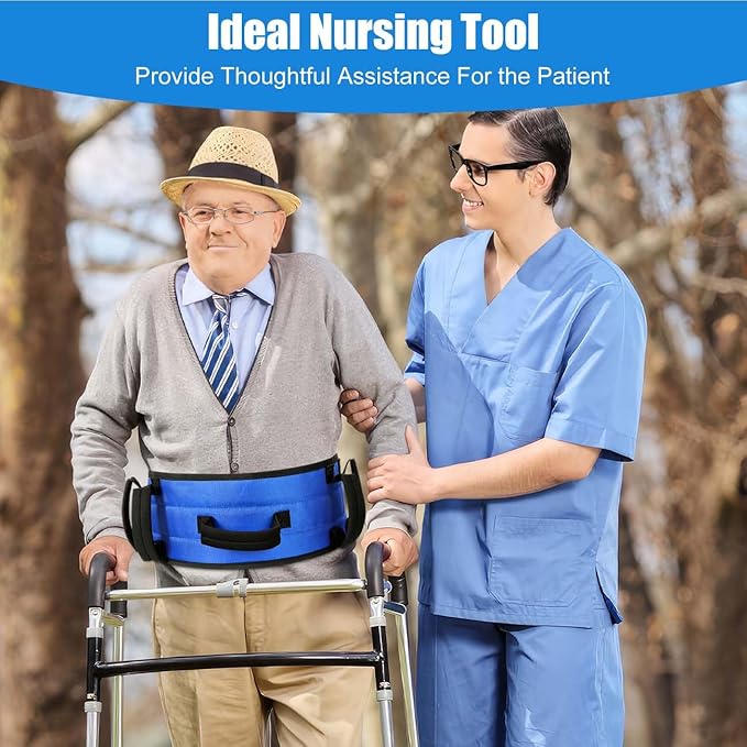 Rhino Valley Gait Belt for Senior with 7 Handles, 59" Anti-Slip Gate Belts Medical for Elderly, Transfer Belt with Quick Release Buckle, Elderly, Physical, Handicap, Bariatric Therapy, Blue & Black