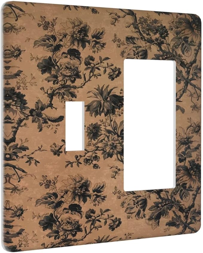 Decorative Outlet Covers Vintage Floral Botanical Brown Background 2-Gang Combo Light Switch Cover Plate Single Toggle/Rocker Wall Plate Plug Switch Plate Covers for Bathroom Bedroom
