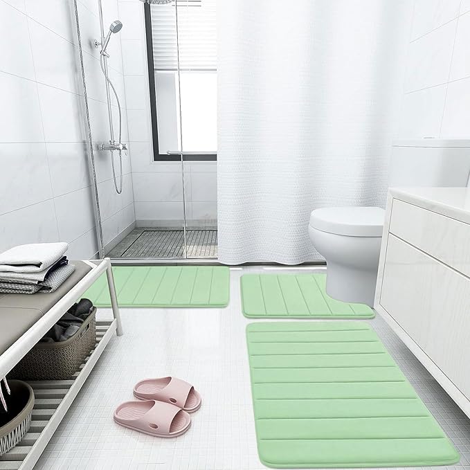 Buganda Memory Foam Bath Mat, 34" x 20", Ultra Soft and Non-Slip Bathroom Rugs, Water Absorbent and Machine Washable Bath Rug for Bathroom, Shower, and Tub, Sage Green