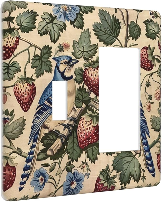 Outlet Covers Vintage Floral Bird Strawberry Thief William Morris 1 Toggle 1 Rocker Combination Decorative Wall Plate Electrical Switch Plates Light Switch Cover Plate for Bedroom Home Decor