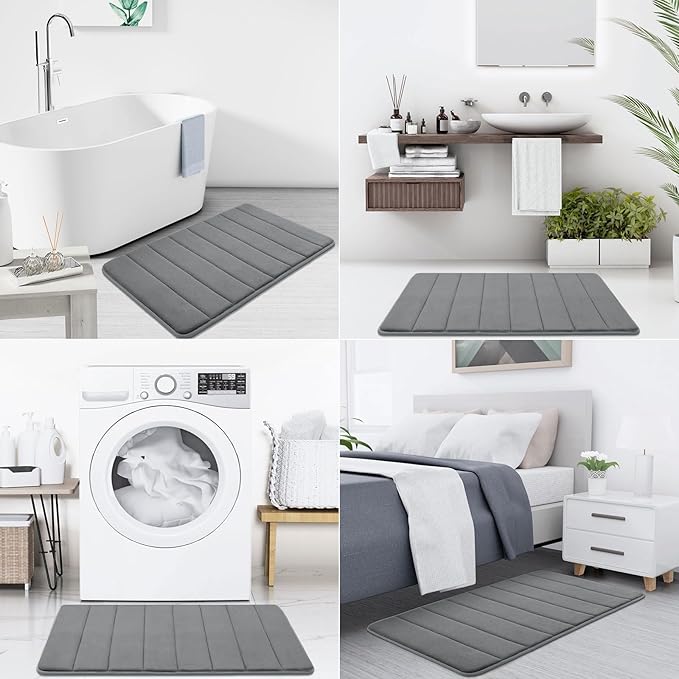 Buganda Memory Foam Bath Mat, 34" x 20", Ultra Soft and Non-Slip Bathroom Rugs, Water Absorbent and Machine Washable Bath Rug for Bathroom, Shower, and Tub, Grey