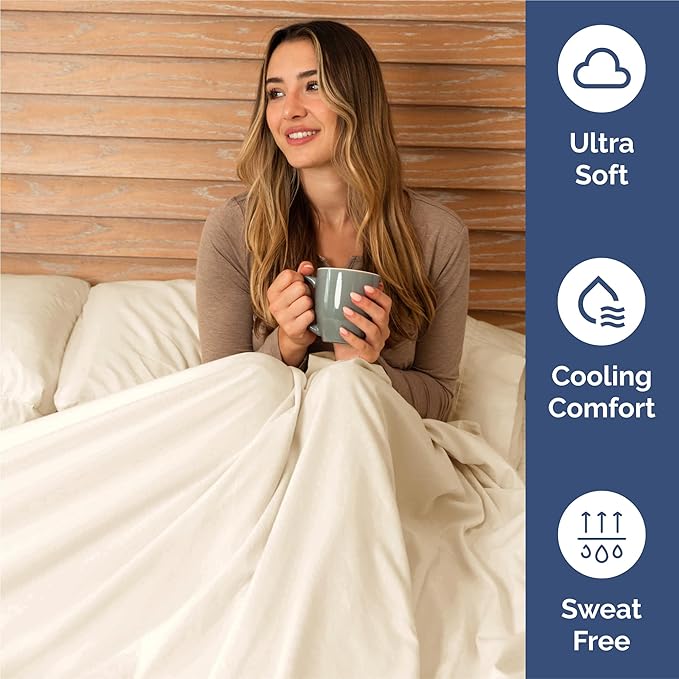 Queen 6 Piece Sheet Set - Cooling & Breathable Bed Sheets - Hotel Luxury Bed Sheets for Women, Men, Kids & Teens - Bedding with Deep Pockets & Easy Fit - Soft and Wrinkle Free - Queen Off White Sheets