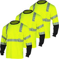 VENDACE 3pcs Safety Reflective Hi Vis Long Sleeve Shirts for Men ANSI Class 3 High Visibility Construction Work T Shirts (Yellow,L)