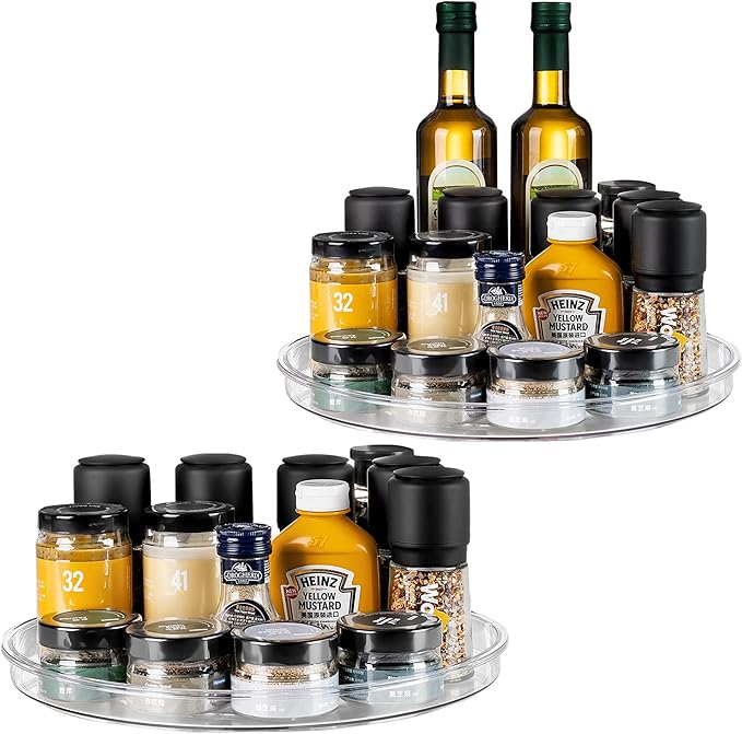 vacane Large 13" Lazy Susan Cabinet Organizer, Non-Skid Lazy Susan Turntable Clear Lazy Susan Tray Storage Containers for Pantry, Kitchen, Countertop, Bathroom-2 Pack