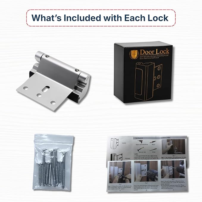 Door Reinforcement Lock - Home Security Child Proof Door Lock withstands 800 lbs, for Inward Swinging Doors, Door Locks for Kids Safety, Prevents Unauthorized Entry, Home Defense, 2-Pack
