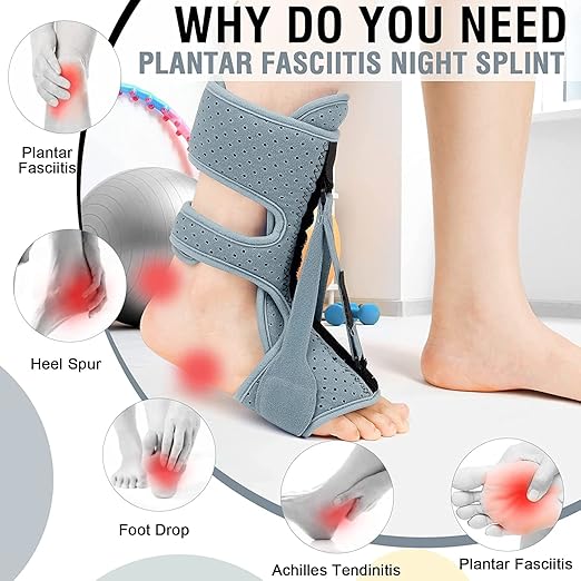 Plantar Fasciitis Night Splint-Upgrade 3 Adjustable Planter Facetious Relief Brace,Plantar Fasciitis Relief Women Men Straps,Support Relief Foot Drop Achilles Tendonitis Day Night(Gray-1PC)