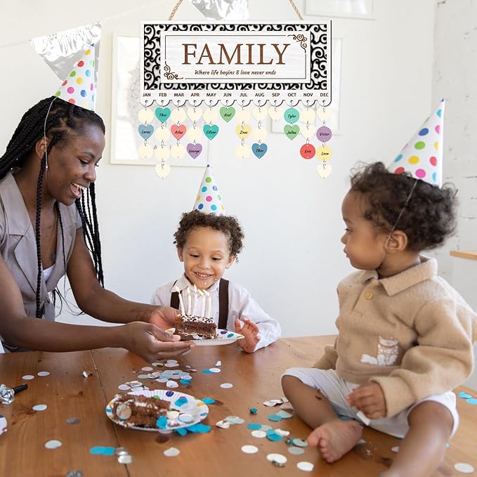 KAlRNE Birthday Calendar Board,Rustic Wooden Calendar Hanging Plaques,Family Birthday Reminder Board,Family Wooden Plaques with Tags,Gifts for Mom Nana Grandparents Anniversary Special Events