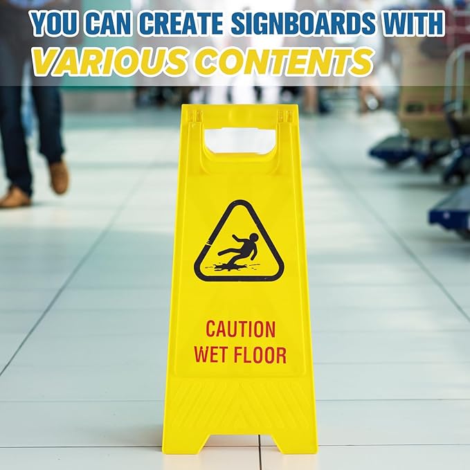 12 Pack 24 Inch Blank Floor Sign Yellow A-frame Foldable Caution Sign Write-On Double Sided Safety Warning for Pool Restaurant Restroom Office
