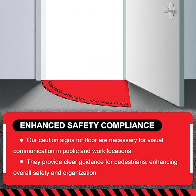 1 Pack Door Swing Caution Floor Sign for Safety Warning Door Swing Area Keep Area Clear Floor Sign Vinyl Non Slip Surface (36 x 36 Inches,Textured,Red)