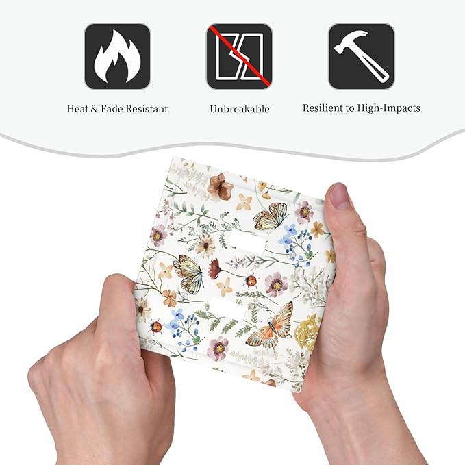 Boho Multicolor Flower Butterfly Insect Floral Decorative Switch Plates 2 Gang Double Toggle Outlet Light Switch Cover Wall Plate Electrical Faceplate for Bedroom Living Room Decor