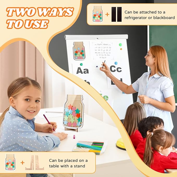 Magnetic Reward Jar, Geyrut Star Jar Reward Incentive Jars for Student Kids for Good Positive Behavior Home Classroom Responsibility Routine Training Management Tool with Colorful Stars