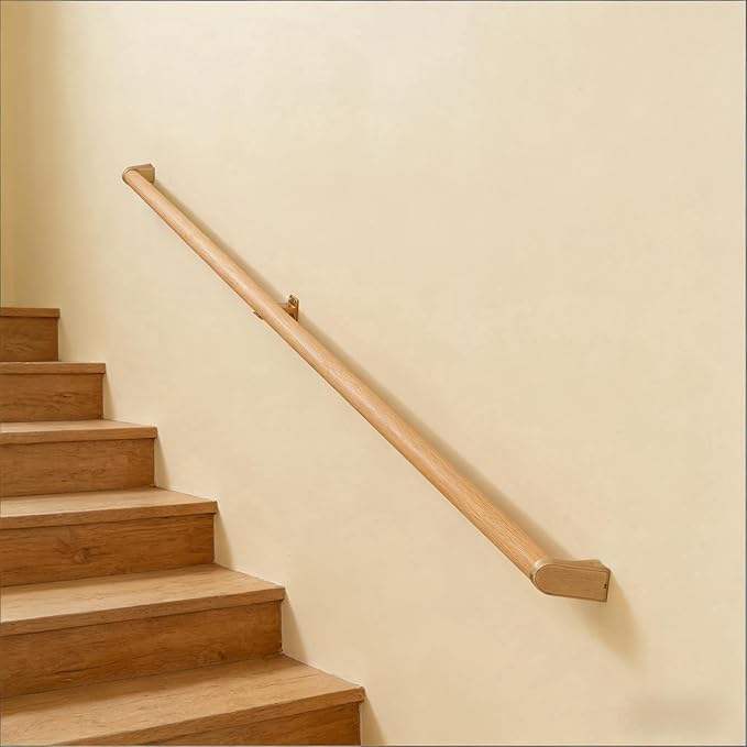 13 FT Modern Aluminum Handrail Set - ADA Compliant Indoor & Outdoor Stair Railing. 1.4" Diameter Grab Bar. Wall-Mounted with 90°Wall Return End. Ideal for Safe Grip，Rust Free(Cherry Wood Grain, 13FT)
