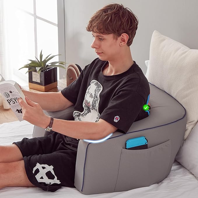 Reading Pillow for Gaming, Extra Large Laptop Pillow for Adult, Memory Foam Lap Desk Gaming Pillow for Reading, Working, Playing Steam Deck Switch or Sitting in Bed Floor Sofa(Grey)