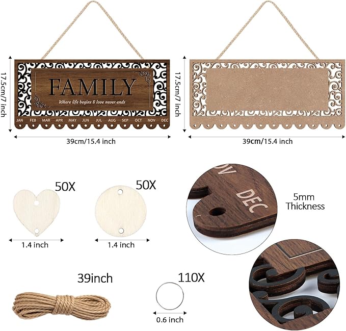 KAlRNE Vintage Family Birthday Board,Rustic Farmhouse Anniversary Board,Wooden Family Birthday Reminder Calendar Wall Hanging DIY Birthday Tracker Plaque Wall Art,Mother's Day Gift for Mom Grandma