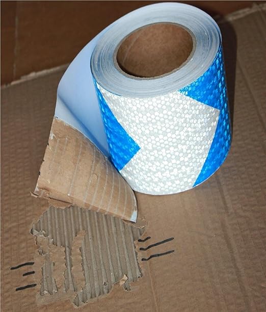 Blue and White Reflective Tape Outdoor Waterproof 12 inch, High Visibility Hazard Conspicuity Safety Industrial Marking Tape (66 feet)