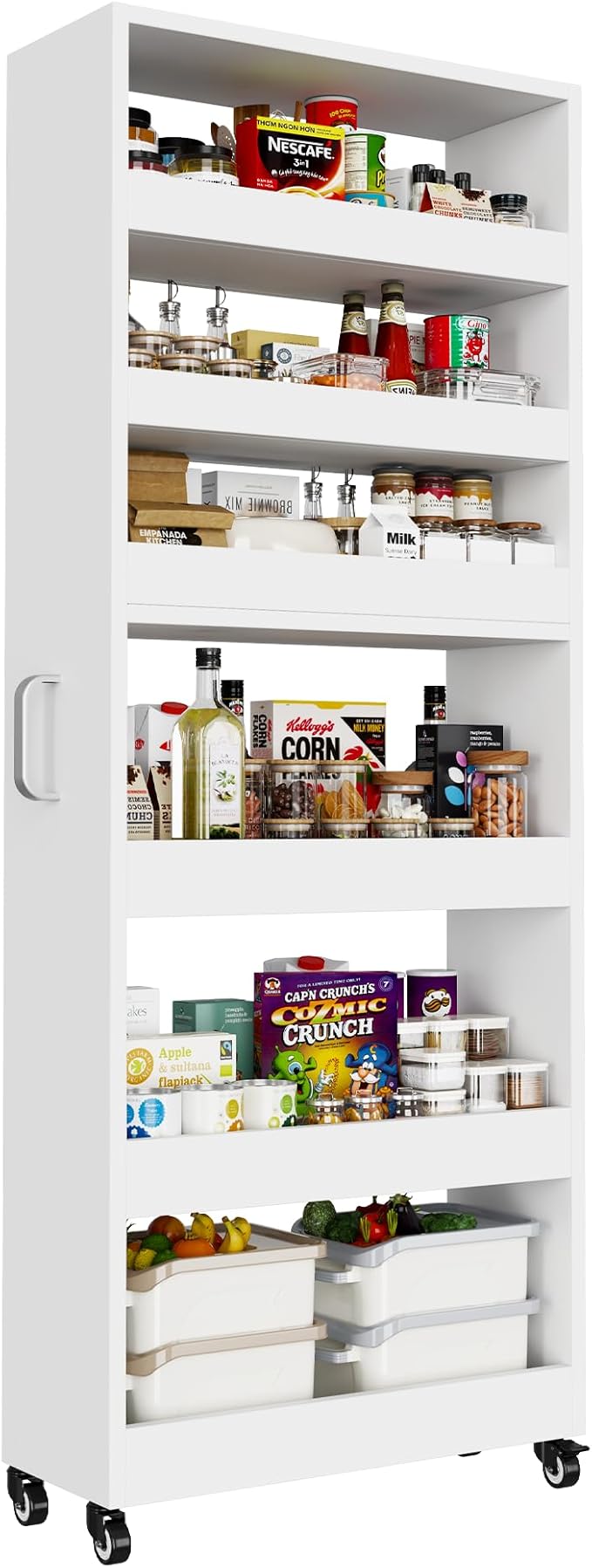 Slim Storage Cart, Lightweight 6 Tier Metal Rolling Utility Kitchen Cart on Weeels, Mobile Storage Shelving Unit Organizer for Bathroom Laundry Office(White, 10" D)