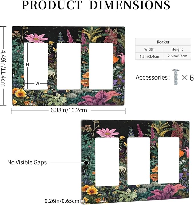Decorative Outlet Covers Colorful Floral Dark Sky Wildflower Plants 3 Gang Gfci Wall Plate Triple Rocker Light Switch Cover Plate Switch Plate Covers for Bathroom Decor