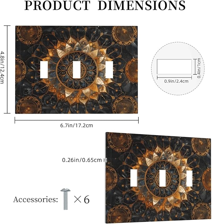 Cool Colorful Mandal Flowers Boho Floral Decorative Switch Plates 3 Gang Wall Plate Triple Toggle Light Switch Cover Faceplate Electrical Wall Panels for Bed Room Living Room Decor