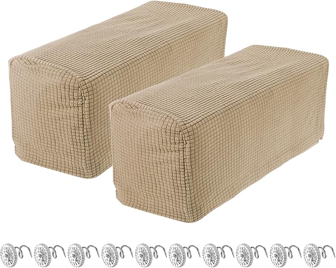 uxcell 2pcs Stretch Armrest Covers for Chairs/Sofas, Couch Arm Covers with Twist Pin, Furniture Protector Slipcovers Sand