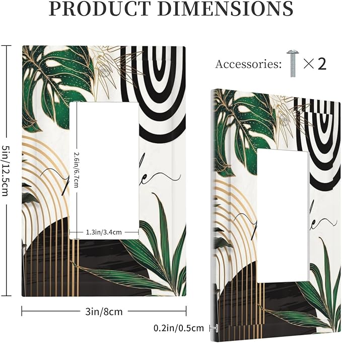 Boho Abstract Tropical Green Palm Leaf Mid Century Decorative Outlet Covers 1 Gang Single Rocker Light Switch Cover Plate Wall Plates GFCI Faceplate for Office Home Decor