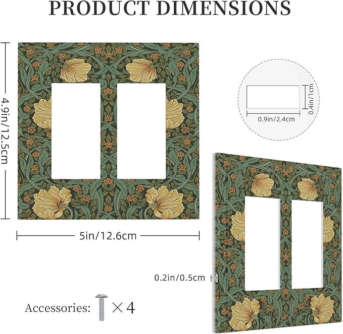 Decorative Outlet Covers William Morris Floral Vintage Flowers Pattern 2 Gang Double GFCI Rocker Electrical Wall Panels Light Switch Cover Plate for Bedroom living Room Decor