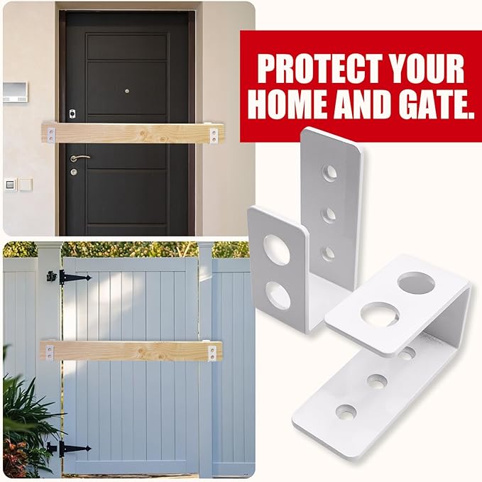 SecurityMan (2-PK) Heavy Duty 2x4 Door Barricade Brackets - 700lbs of Force, Install in Minutes - (4pc) Thick 3.5mm Iron Metal U Bracket | Rust Proof - Gate Bar Holder for Indoor/Outdoor Door Security