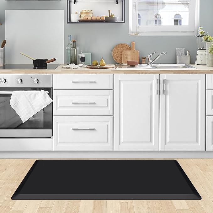 KitchenClouds Kitchen Mat Cushioned Anti Fatigue Rug 20"x39" Waterproof, Non Slip, Standing and Comfort Desk/Floor Mats for House Sink Office (Black,0.8inch)