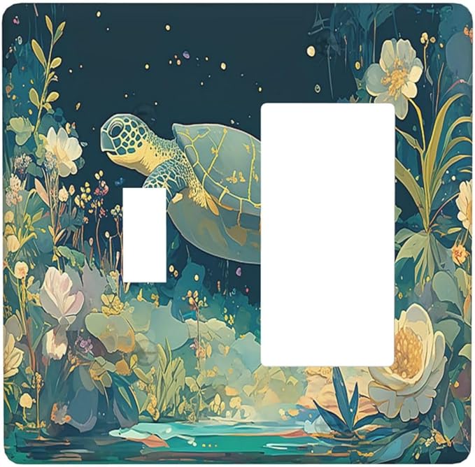 Outlet Covers Fantasy Sea World Sea Turtle Floral Plant 1 Toggle 1 Rocker Combination Decorative Wall Plate Electrical Switch Plates Light Switch Cover Plate for Kids Room Nursery Decor