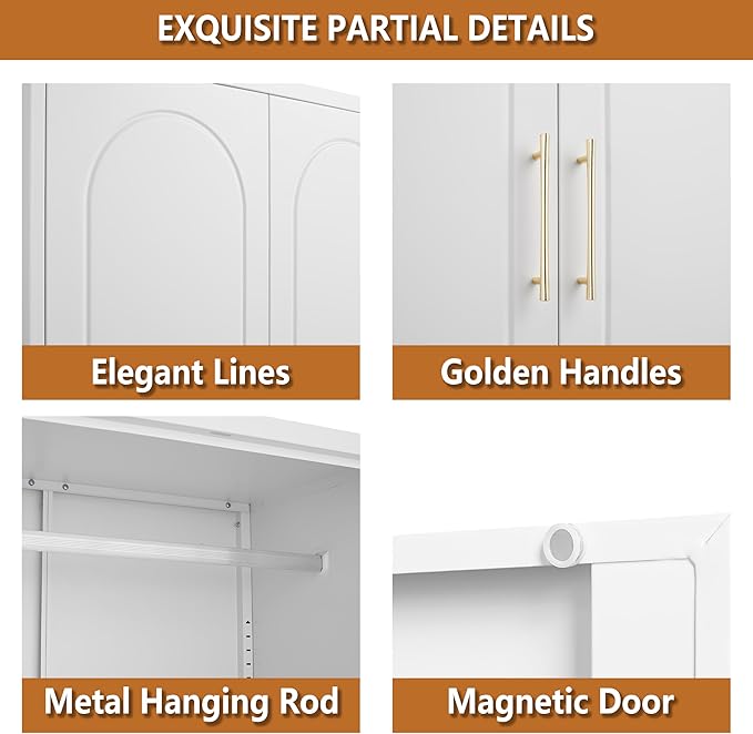 Metal Armoire Wardrobe Cabinet, 86" Tall Wardrobe Closet with Doors, White Clothing Storage Cabinet with Hanging Rod, Large Armoire for Bedroom, Office, School, Gym