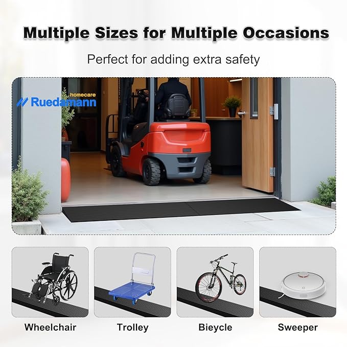 Ruedamann 1.6" Rise Threshold Ramp for Doorways, Sturdy Rubber Threshold Ramp, Non-Slip Power Door Ramps for Wheelchairs is Adjustable and Cuttable for Doorways,Curb, Scooters, Driveways