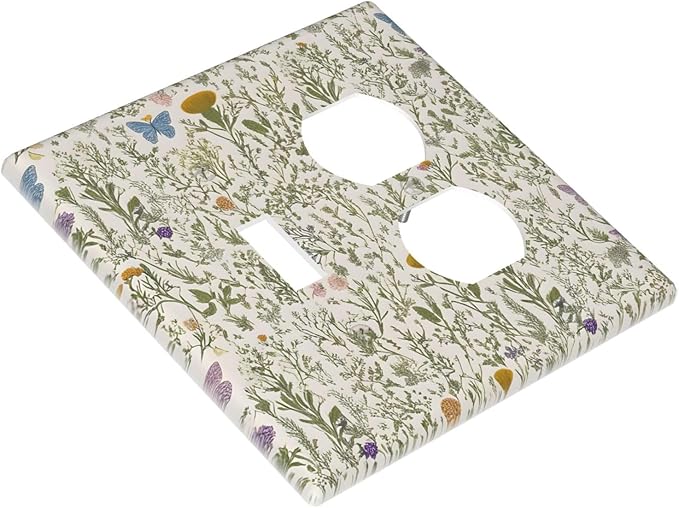 Floral Vintage Garden Plants Herbs Flower Botanical Outlet Covers 1 Toggle/1 Duplex Light Switch Covers Decorative Mustard Green 2 Gang Combin Gfci Wall Plate Electrical Receptacle Switchplate