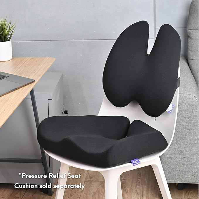 C CUSHION LAB Extra Dense Lumbar Pillow - Patented Ergonomic Multi-Region Firm Back Support for Lower Back Pain Relief - Lumbar Support Cushion with Strap for Office Chair, Car, Sofa, Plane - Black
