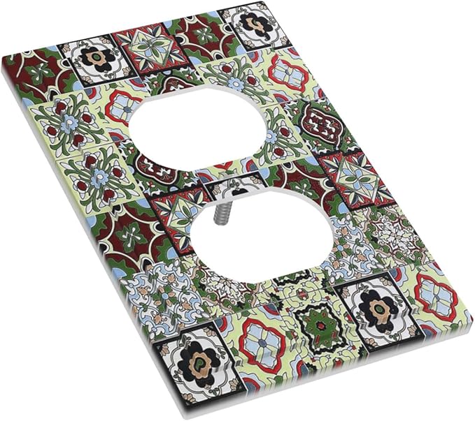 Outlet Covers Talavera Tile Decal 1 Gang Duplex Wall Plate Decorative Switch Plates Electrical Receptacle Faceplate Light Switch Cover for Bedroom Bathroom Decor