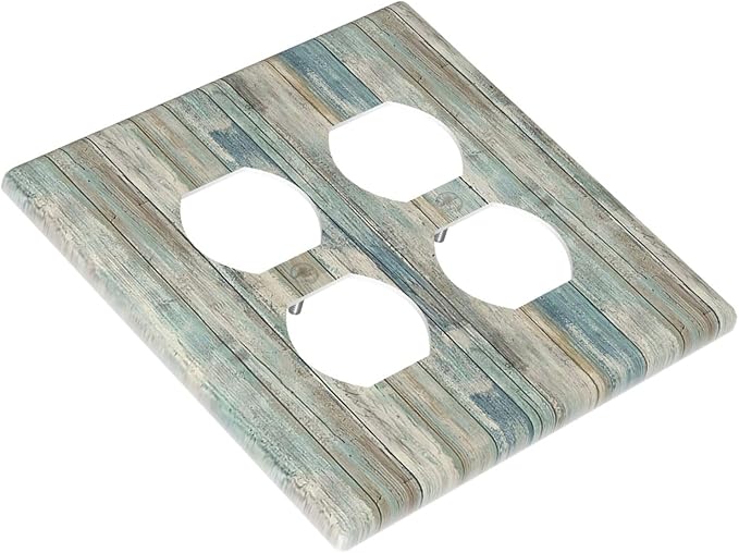 Rustic Distressed Vintage Wood Panel Grain Outlet Covers 2-Gang Duplex Light Switch Cover Plate Decorative Gfci Wall Plate Electrical Receptacle Switchplate Plug Faceplate for Bathroom Decor