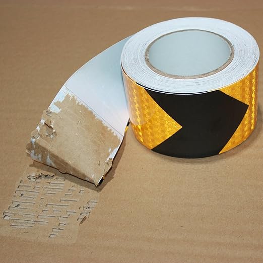 Reflective Tape Yellow Black 3 inch X 66 feet, Outdoor Waterproof Hazard Conspicuity Warning Industrial Marking Tape