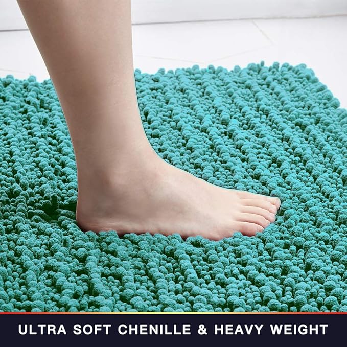 Walensee Large Bathroom Rug Non Slip Bath Mat (24x60 Inch Turquoise) Water Absorbent Super Soft Shaggy Chenille Machine Washable Dry Extra Thick Perfect Absorbant Best Plush Carpet for Shower Floor