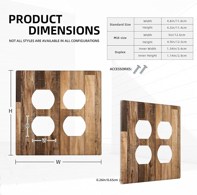Rustic Brown Wood Splicing Vintage Dark Oak Print Outlet Covers 2 Gang Double Duplex Decorative Light Switch Covers Electrical Wallplates Socket Faceplate for Farmhouse Home Decor