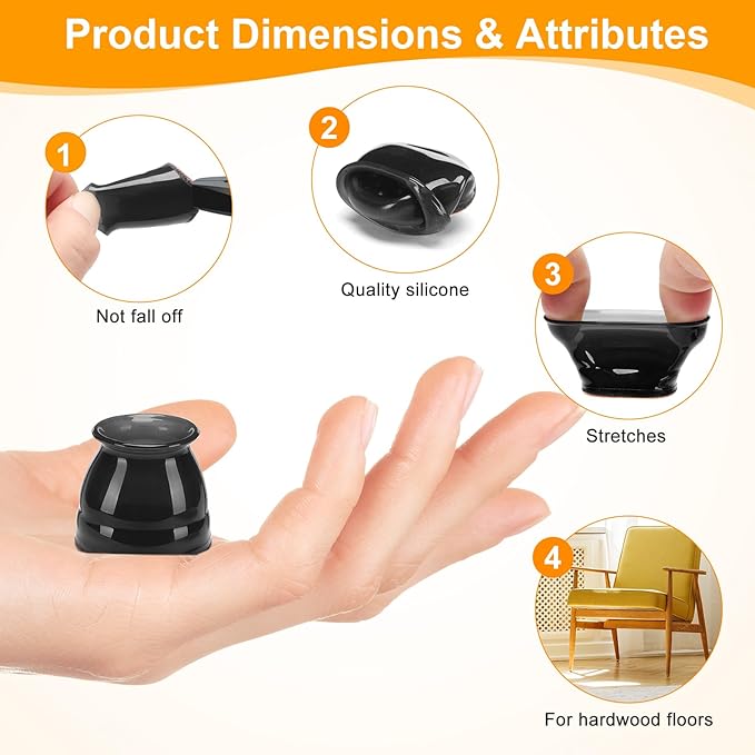 CHUNZEXI 24 Pack Chair Leg Floor Protectors for Hardwood Floors, Silicone Felt Covers Pads Caps, Protect Wood Furniture Feet Floors Noise Reduce and Scratch (Universal Small & Black)