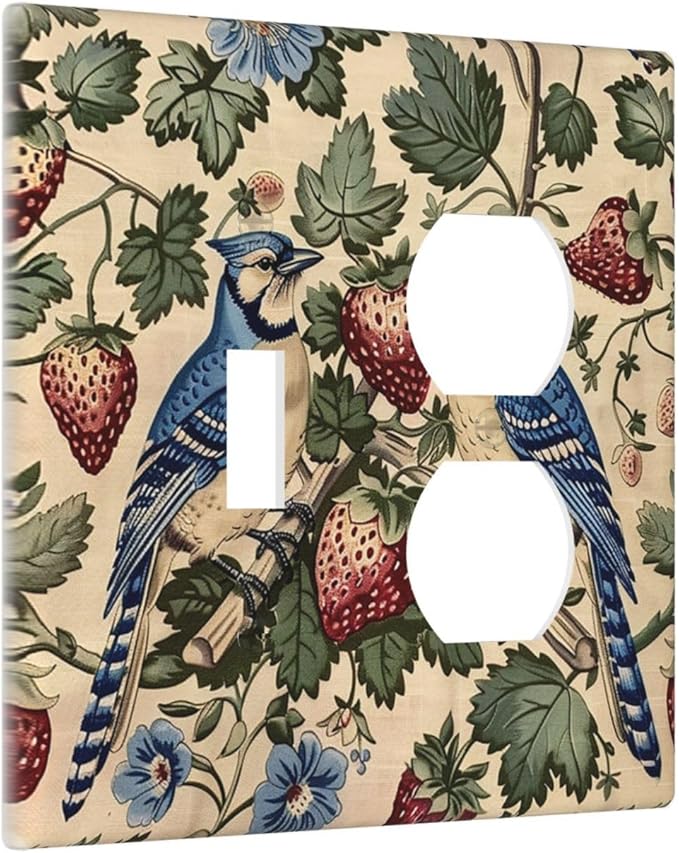 Wallplates Vintage Floral Bird Strawberry Thief William Morris 1 Toggle 1 Duplex Switch Plate Electrical GFCI Faceplate Decorative Light Switch Covers for Bedroom Home Decor