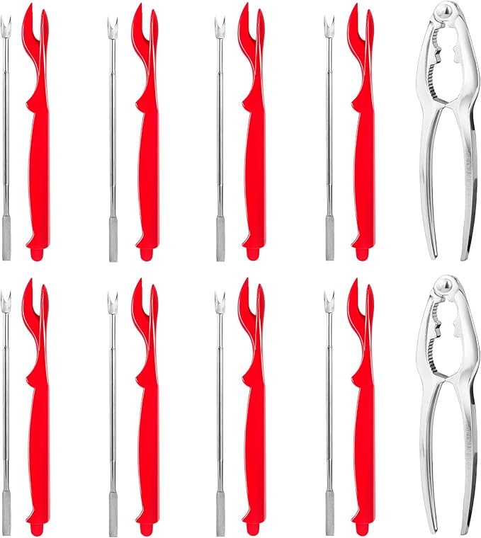 Crab Crackers and Tools, 2 Crab Crackers, 8 Lobster Shellers, 8 Crab Leg Forks Picks, Lobster Crackers and Tools, Seafood Tools, Nut Cracker Set, Home Restaurant Kitchen Tools, Red