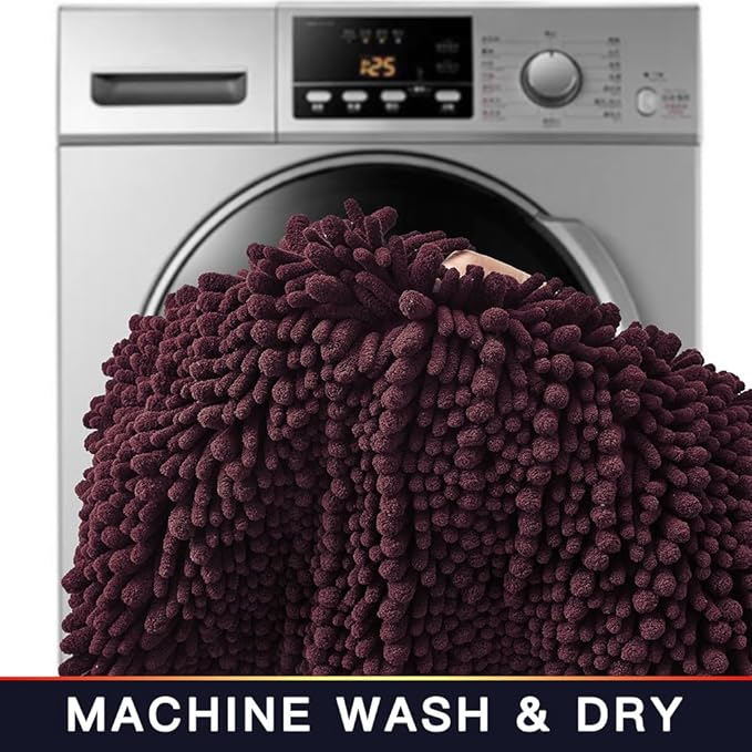 Walensee Bathroom Rug Non Slip Bath Mat (36x24 Inch Plum Purple) Water Absorbent Super Soft Shaggy Chenille Machine Washable Dry Extra Thick Large Plush Carpet for Shower Floor