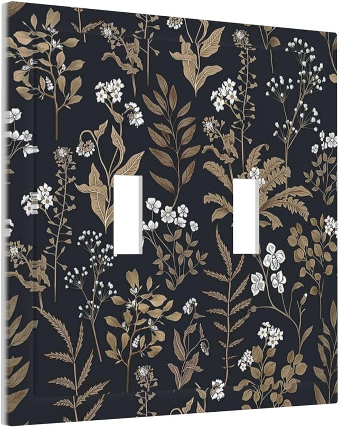 Decorative Switch Plates Vintage Floral Wildflowers Plant 2 Gang Double Toggle Outlet Light Switch Cover Wall Plate Electrical Faceplate for Bathroom Home Decor