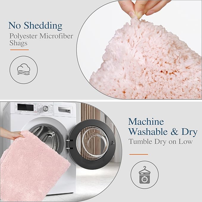 Walensee Bathroom Rug Non Slip Bath Mat (16 x 24, Blush) Water Absorbent Soft Microfiber Shaggy Machine Washable Bath Rug for Bathroom Thick Plush Rugs for Shower