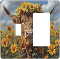 Outlet Covers Vintage Sunflower Highland Cow Rustic Art 1 Toggle 1 Rocker Combination Decorative Wall Plate Electrical Switch Plates Light Switch Cover Plate for Bedroom Farmhouse Decor