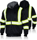 FONIRRA Men's High Visibility Safety ANSI Class 3 Lined Fleece Hoodie Sweatshirt with Black Bottom Jumper Workwear for Men(Black,M)