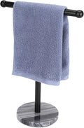 Black Hand Towel Holder Stand with Heavy Marble Base, T-Shape Towel Rack, Free-Standing for Bathroom Vanity Countertop, 304 Stainless Steel (Black)