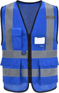 A-SAFETY XSmall Blue Safety Vest Reflective Work Vest,Hi Vis vest 7 Pockets, X-Small