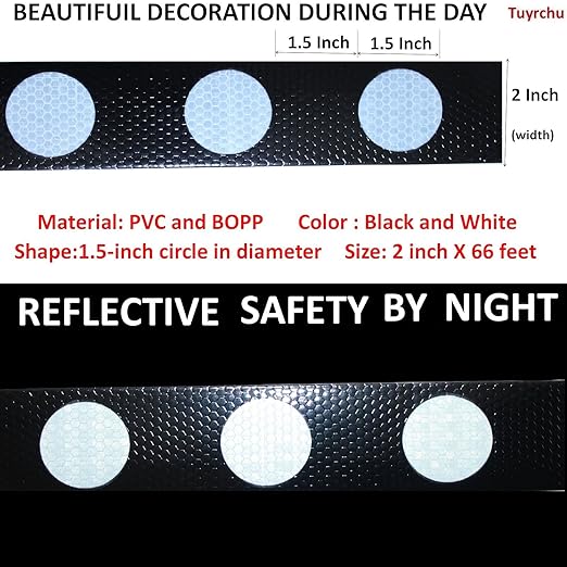 Reflective Tape Black White 2 inch Wide, Outdoor Waterproof Hazard Conspicuity Warning Industrial Marking Tape (66 feet)